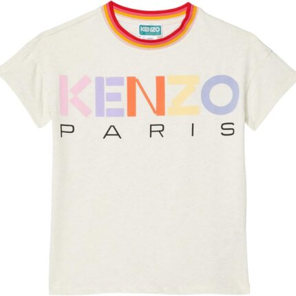 Kenzo Kids Jersey Dress, Stripped Ribber Collar, Multi Logo On Chest (Toddler/Little Kids)