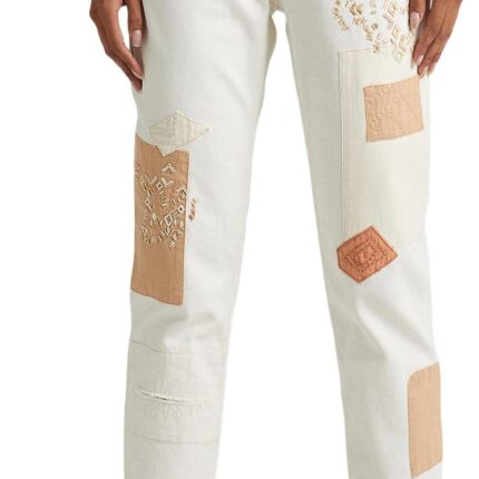 LAUREN Ralph Lauren Patchwork Relaxed Tapered Ankle Jeans in Cream Wash